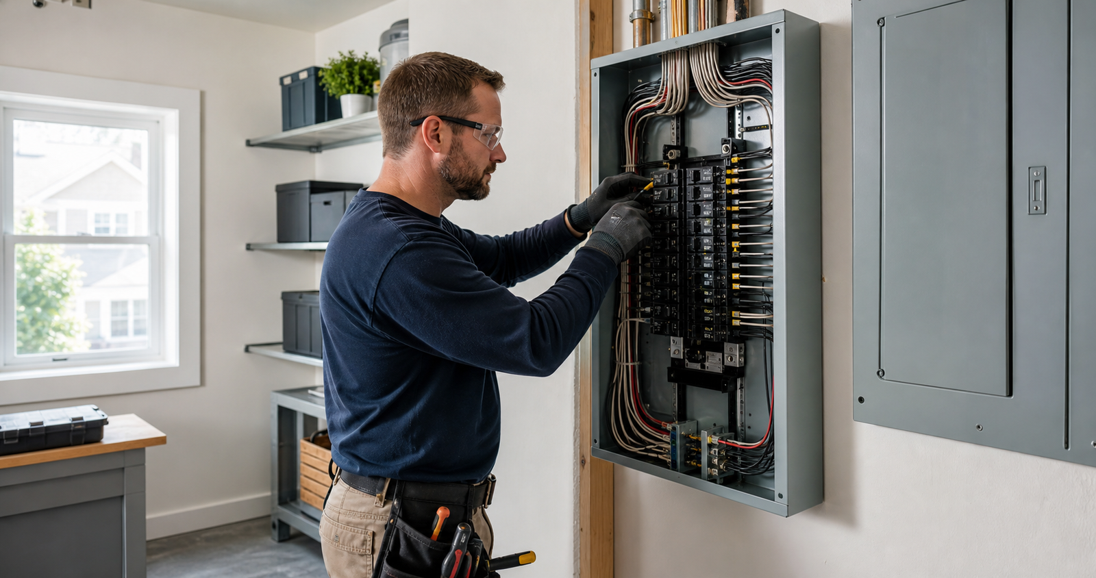 Illustration of residential electrical panel work