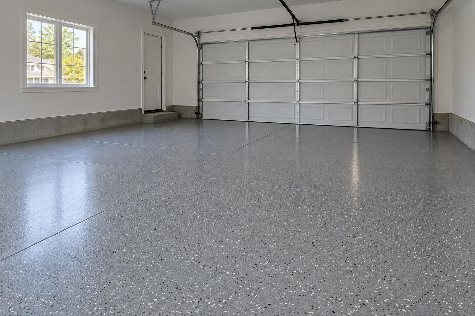 Illustration of a finished garage with decorative epoxy flooring